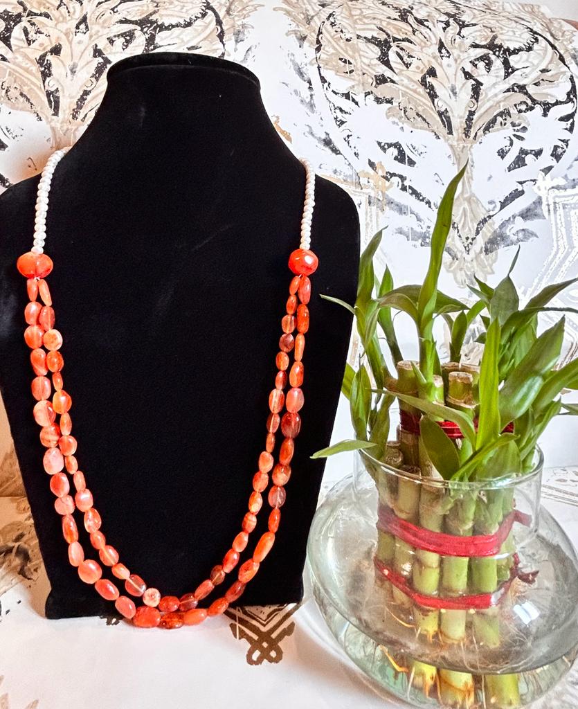 Carnelian Pearl Necklace