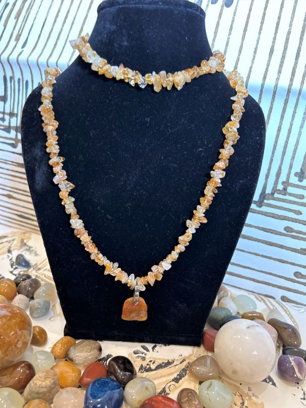 Citrine Necklace with Amber Pendant