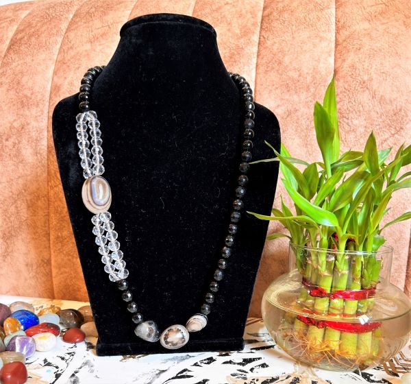 Black Onyx, Crystal with Sulemani Hakeek Necklace